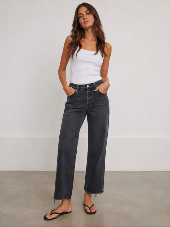 Joe's Jeans Denim - Joe’s Jeans Black Cropped Wide-Leg Jeans – Size 30 – Raw Hem Premium Denim